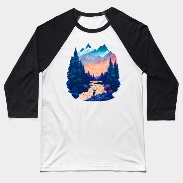 Colorful Pastel Mountain Landscape Baseball T-Shirt by ArtMichalS